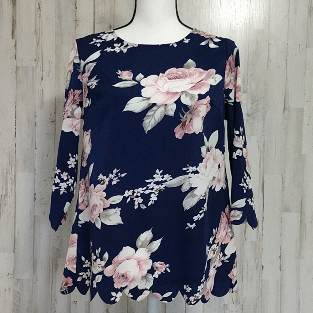 Shein Navy Blue Floral Blouse